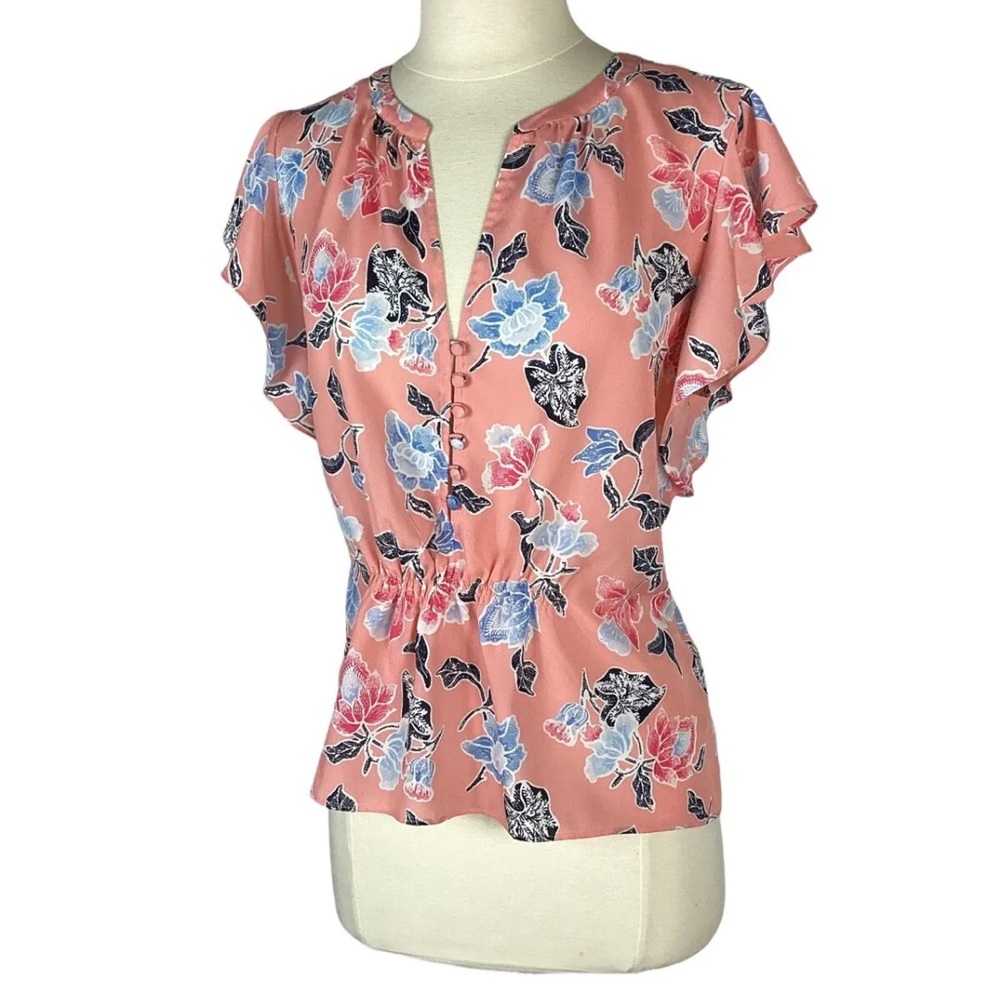 Joie Crisbell Flutter Sleeve Button Front Floral … - image 2